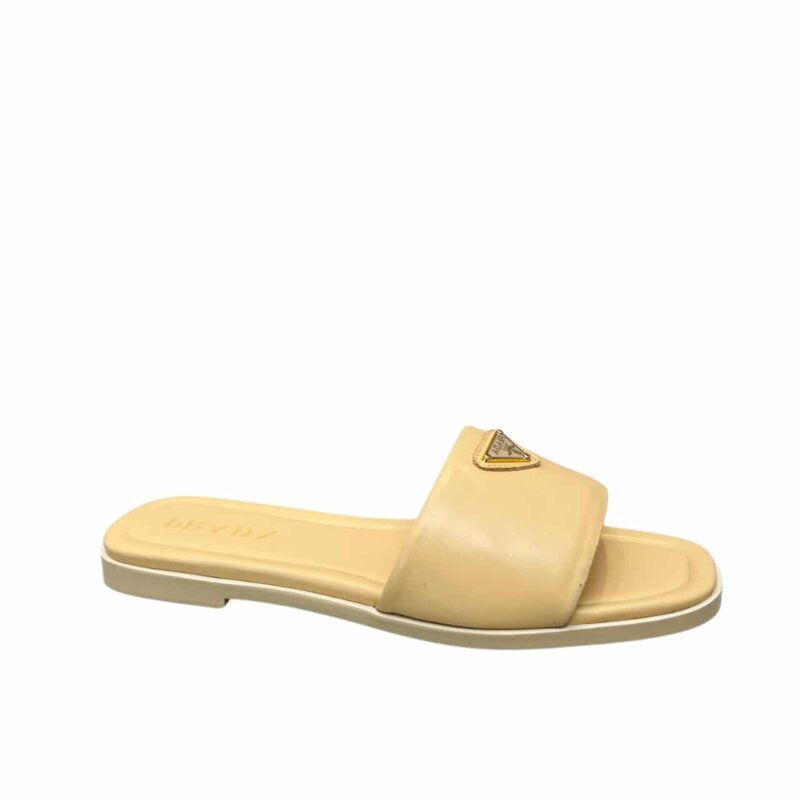 PRADA SAFFIANO PATENT LEATHER SLIDES BEIGE