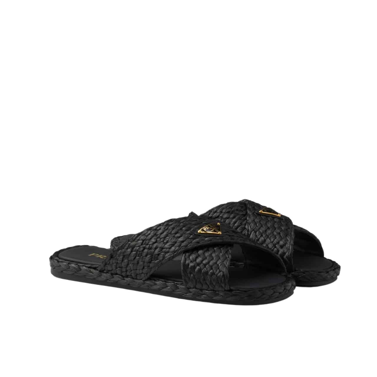 PRADA RAFFIA CRISSCROSS SLIDES BLACK 1XX750 027 F0002 F 020