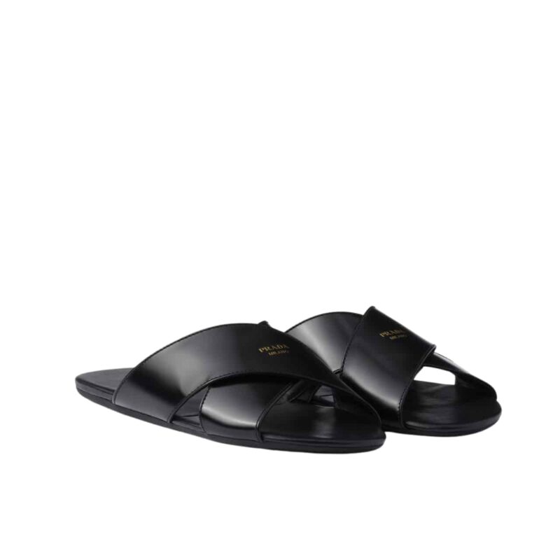PRADA BRUSHED LEATHER SLIDES BLACK 1XX768 055 F0002 F 005