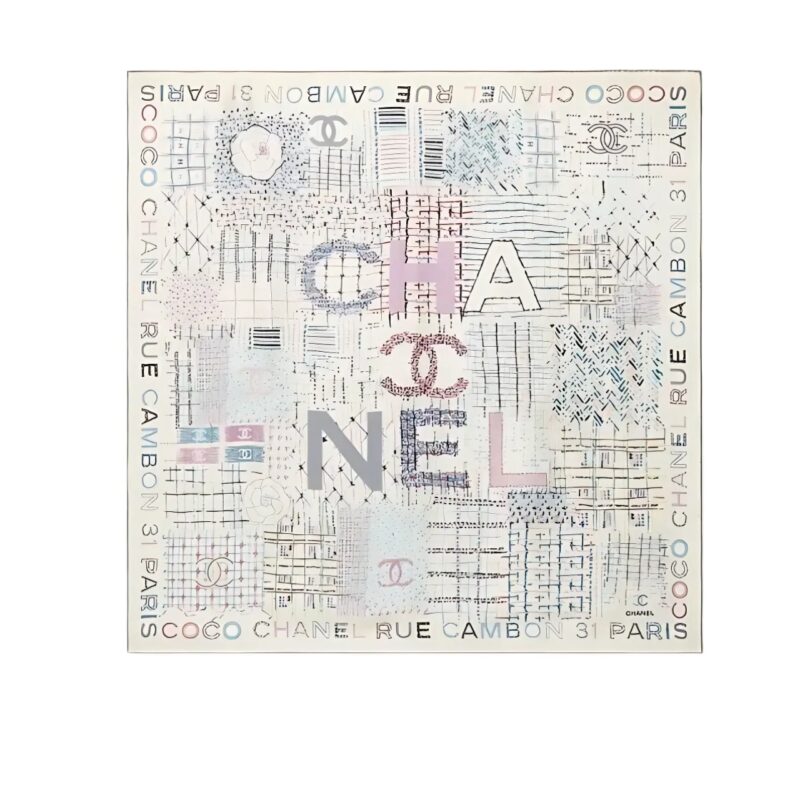 CHANEL SQUARE SCARF SILK TWILL MULTICOLOR IN ECRU 90CM AA8619 B09320 NK635