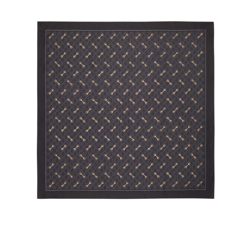 GUCCI PRINTED SILK CARRÉ GOLD GG IN BLACK ‎662576 3G001 1000