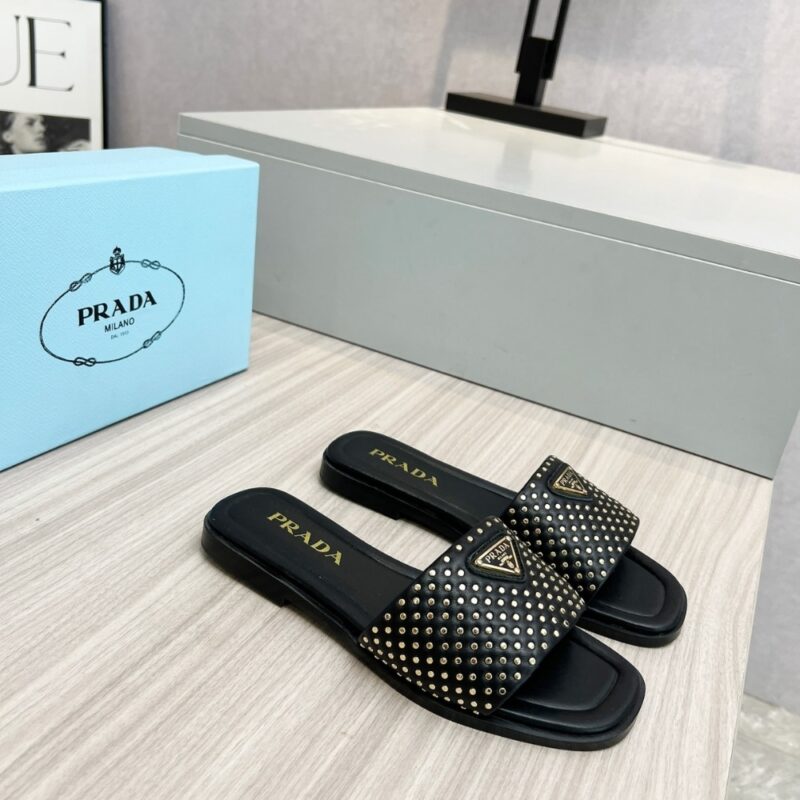 Alternative view of PRADA NAPPA LEATHER SLIDES WITH STUDS BLACK 1XX760 ZHP F0002 F 010