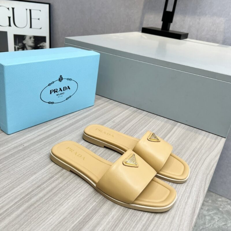 Alternative view of PRADA SAFFIANO PATENT LEATHER SLIDES BEIGE