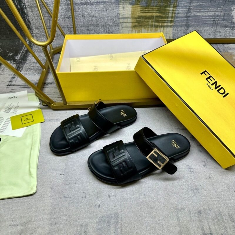 Alternative view of FENDI FEEL NAPPA LEATHER SLIDES BLACK 8X8710ABOHF0ABB