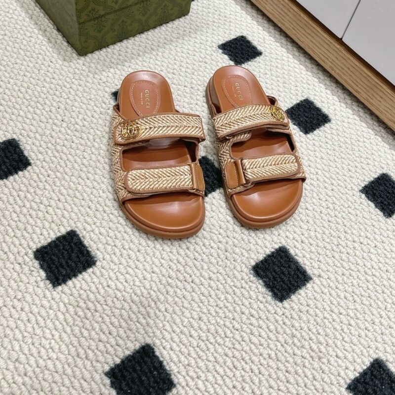 Alternative view of GUCCI WOMEN SANDAL WITH DOUBLE G NATURAL RAFFIA BROWN 780061 FAC55 9559