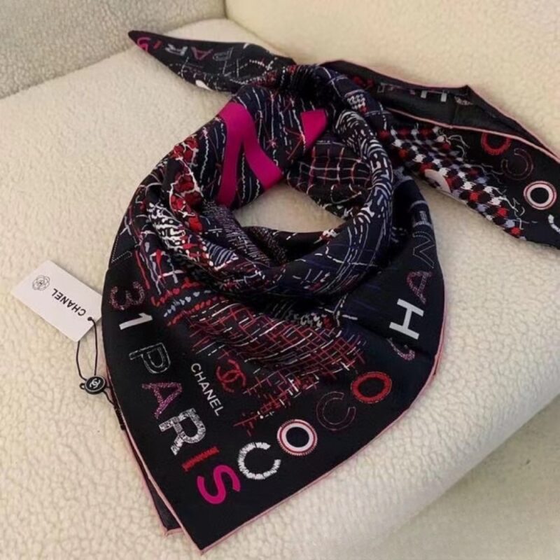 Alternative view of CHANEL SQUARE SCARF SILK TWILL MULTICOLOR IN BLACK 90CM AA8619 B09320 NK638