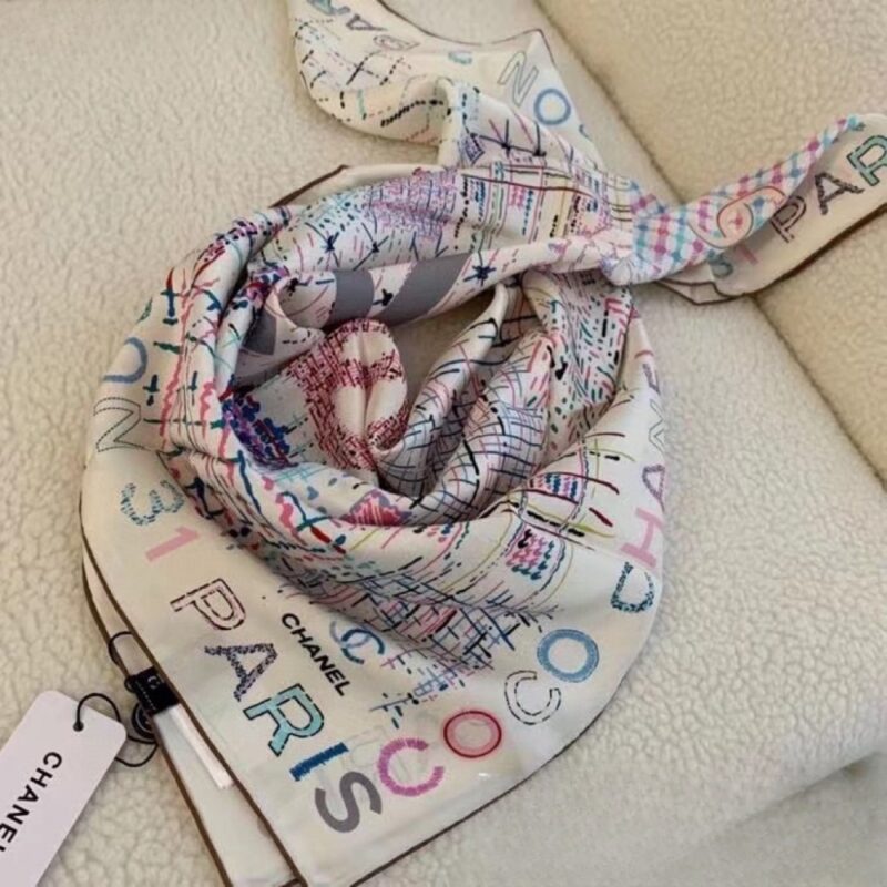 Alternative view of CHANEL SQUARE SCARF SILK TWILL MULTICOLOR IN ECRU 90CM AA8619 B09320 NK635