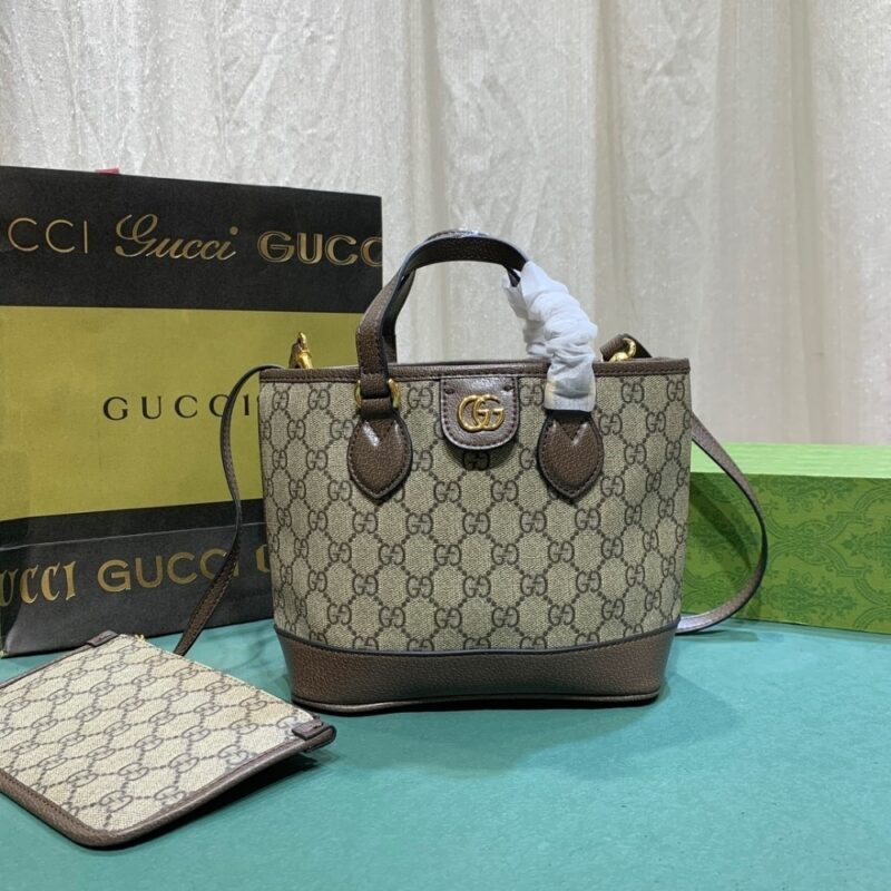 Alternative view of SUMMER SET: GUCCI OPHIDIA MINI TOTE BAG BEIGE AND EBONY 22CM & CANVAS BUCKET HAT WITH DOUBLE G BROWN