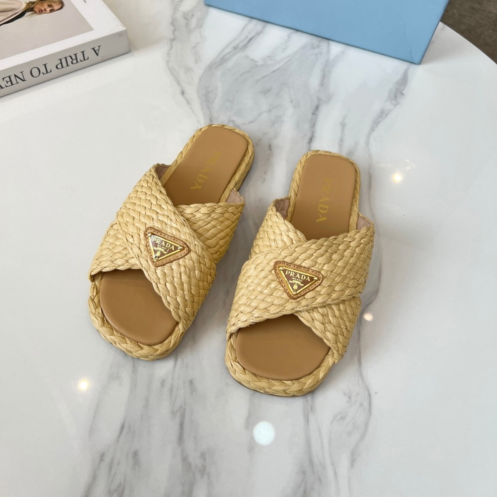 SUMMER SET: PRADA RAFFIA GRASS SMALL CROCHET TOTE BAG NATURAL 22CM & RAFFIA CRISSCROSS SLIDES NATURAL - Image 10