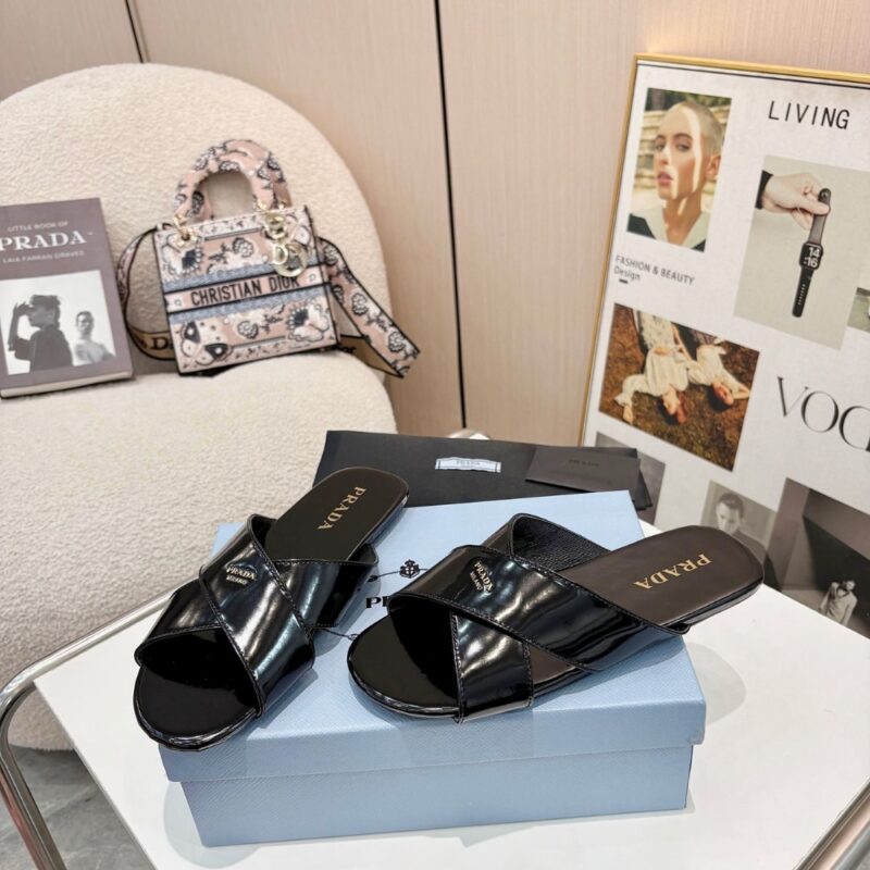 Alternative view of PRADA BRUSHED LEATHER SLIDES BLACK 1XX768 055 F0002 F 005