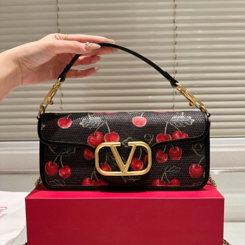 Alternative view of VALENTINO GARAVANI LOCÒ CHERRYFIC MOTIF SHOULDER BAG BLACK 26CM