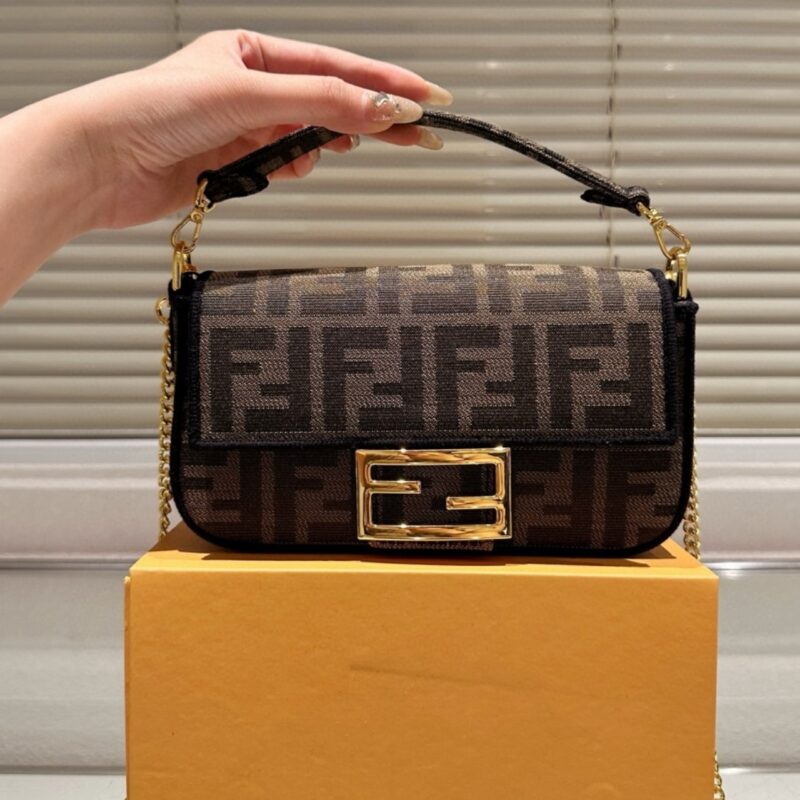 Alternative view of FENDI BAGUETTE MINI BROWN FF JACQUARD FABRIC BAG 20CM 8BS017A6V5F17U4