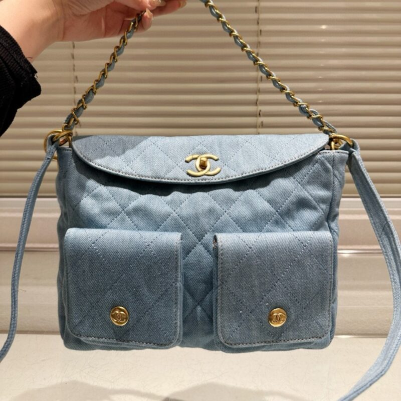 Alternative view of CHANEL LARGE SUPPLE TWINS HOBO BAG BLUE DENIM 28CM