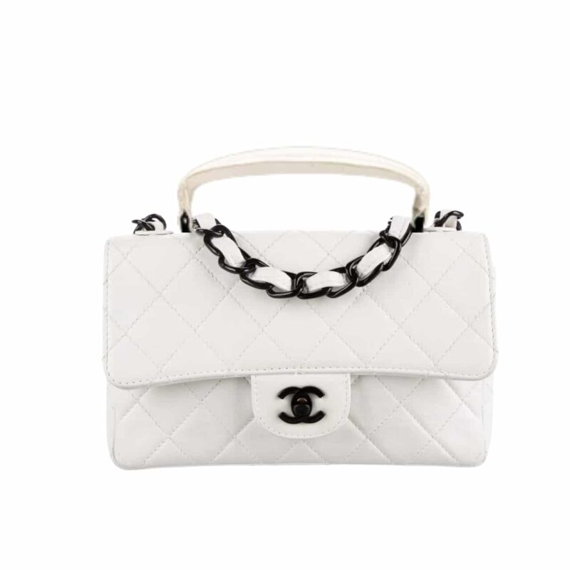 CHANEL VINTAGE SMALL CLASSIC FLAP BAG WHITE 20CM