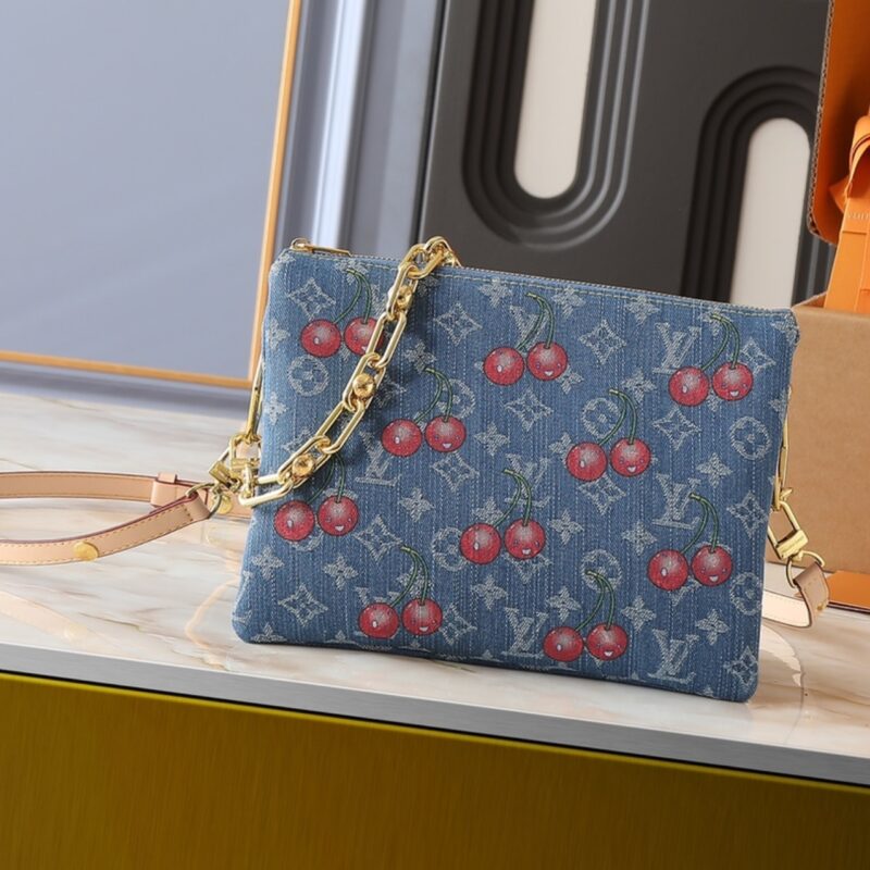 Alternative view of LOUIS VUITTON X TAKASHI MURAKAMI PM CUSHION BAG DENIM MONOGRAM CHERRY BLUE 26CM M14978