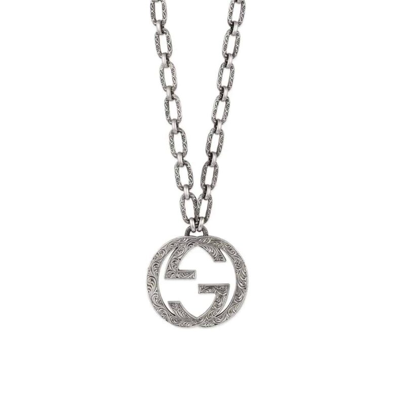 GUCCI ARABESQUE INTERLOCKING G CHAIN NECKLACE STERLING SILVER