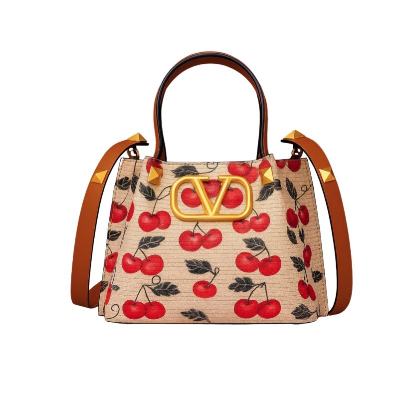 VALENTINO GARAVANI VLOGO SIGNATURE CHERRYFIC MOTIF BAG BEIGE 26CM