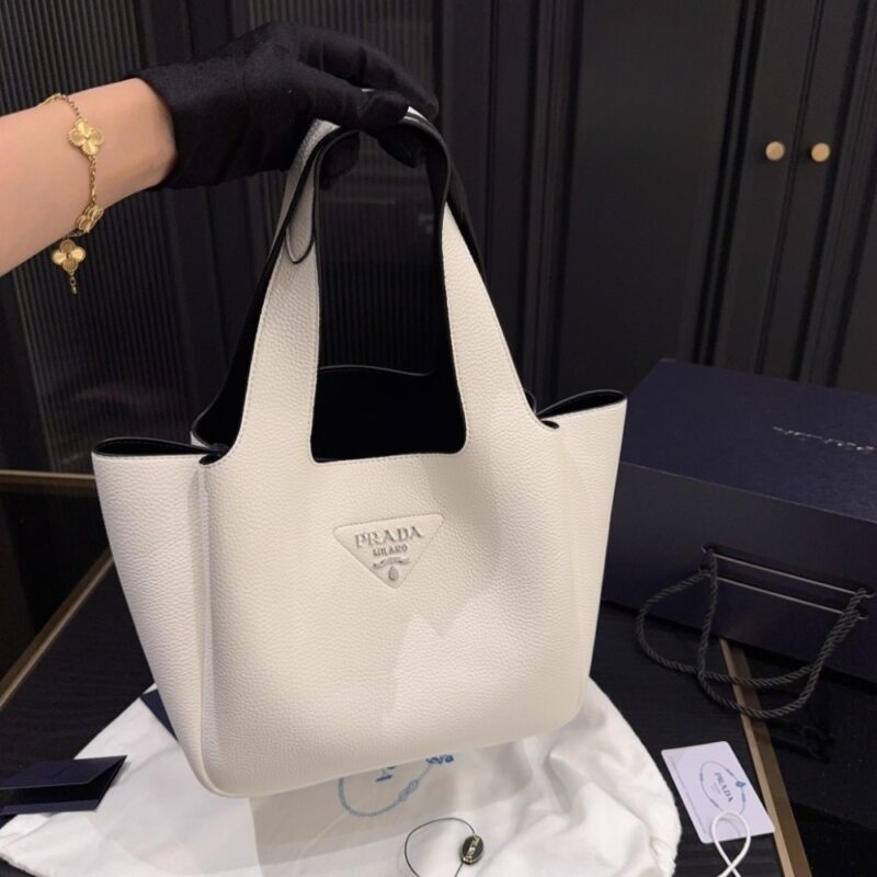 Alternative view of PRADA SMALL LEATHER TOTE BAG WHITE 24CM 1BG335 2DKV F0QO3 V ONM
