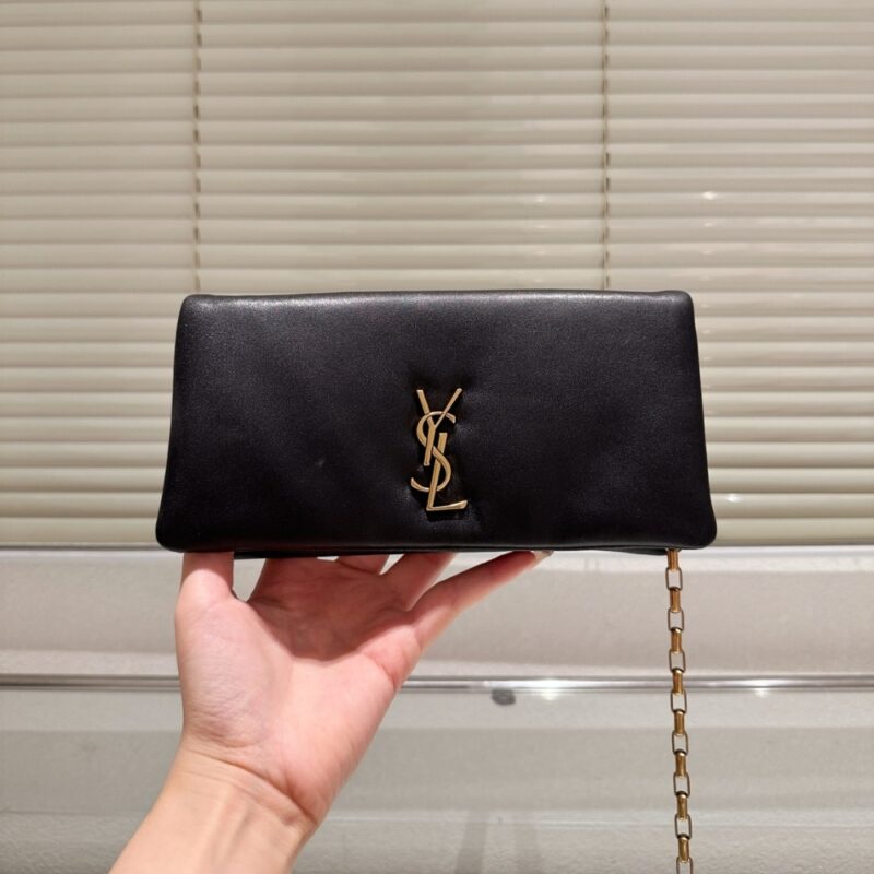 Alternative view of SAINT LAURENT MINI CALYPSO LEATHER SHOULDER BAG BLACK 22CM 801712 AACX7 1000