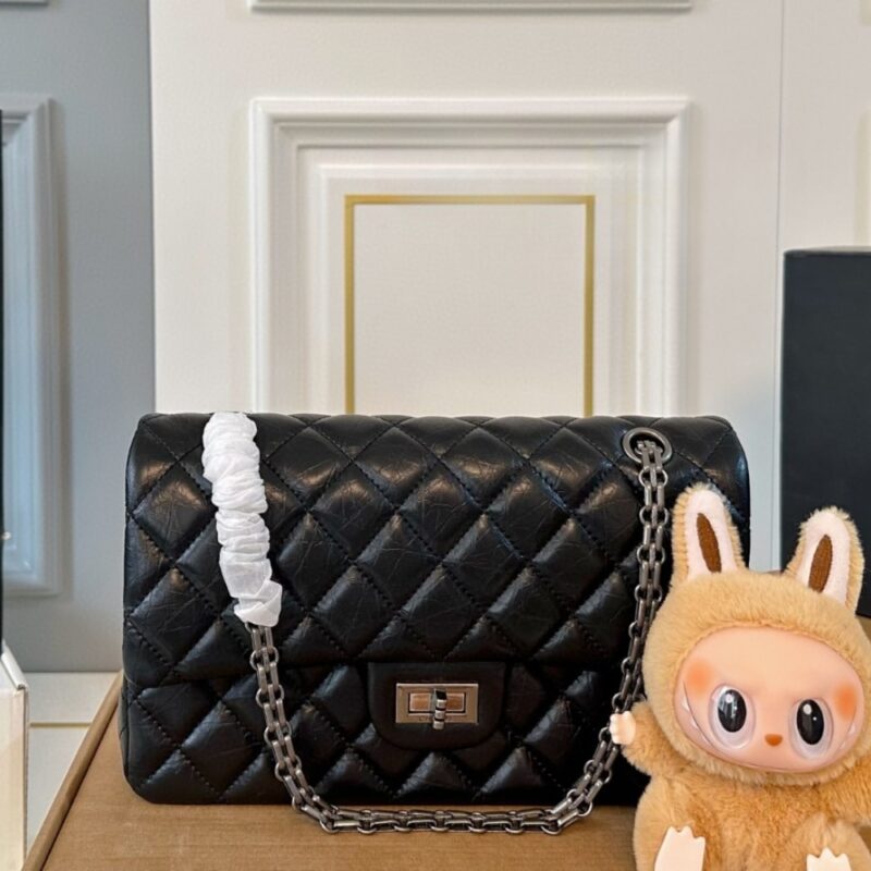 Alternative view of CHANEL 2.55 HANDBAG SILVER TONE METAL BLACK 25CM