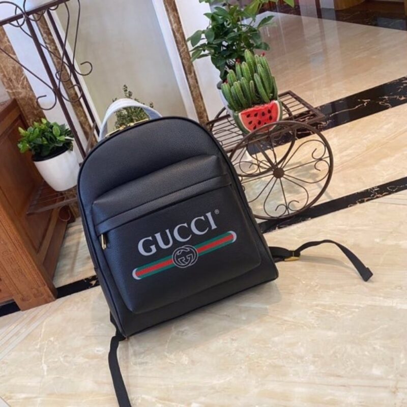 Alternative view of GUCCI PRINT LEATHER BACKPACK BLACK 41CM