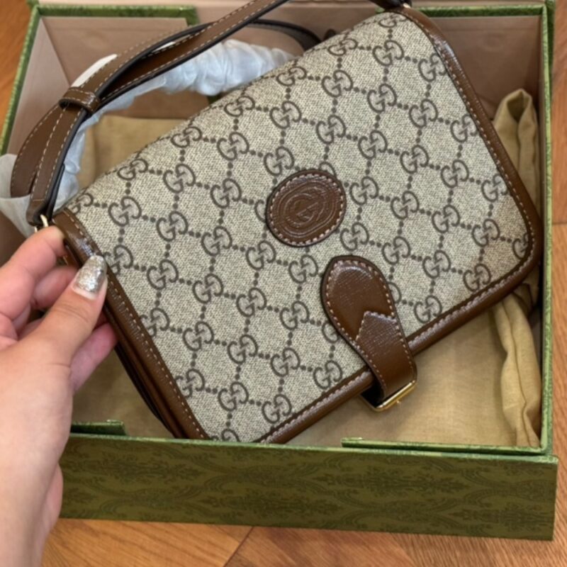 Alternative view of GUCCI GG SUPREME SHOULDER BAG INTERLOCKING G BROWN 20CM 671620 92TCG 8563