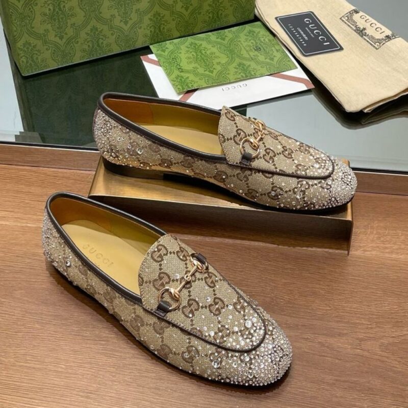 Alternative view of GUCCI WOMEN'S JORDAAN LOAFER BEIGE AND DARK BROWN 813000 FAD4D 2550