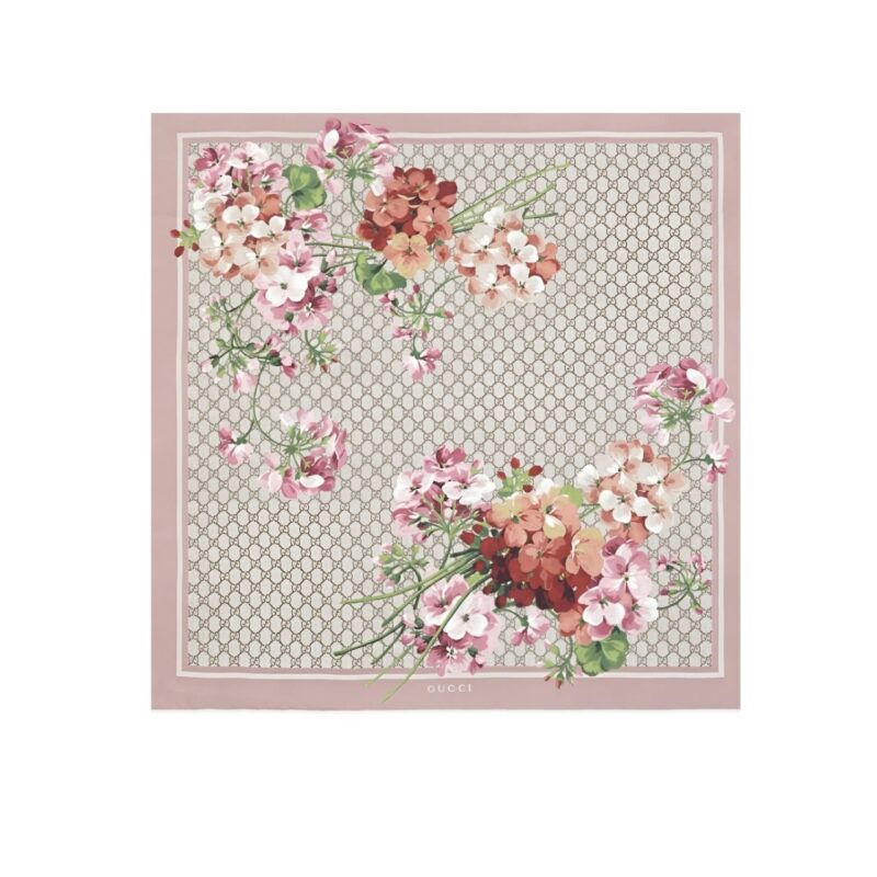 GUCCI GG BLOOMS FOULARD SCARF LIGHT PINK