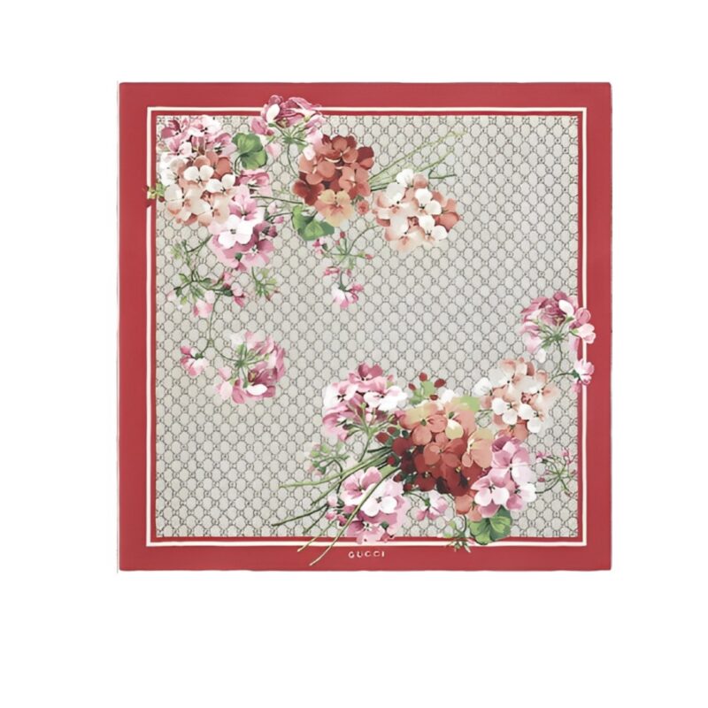 GUCCI GG BLOOMS FOULARD SCARF RED