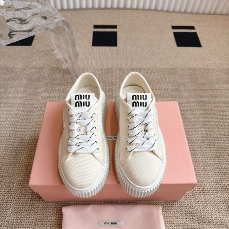 Alternative view of MIUMIU DENIM SNEAKERS WITH LOGO IVORY 5E389E 3ARS F0304 F 005
