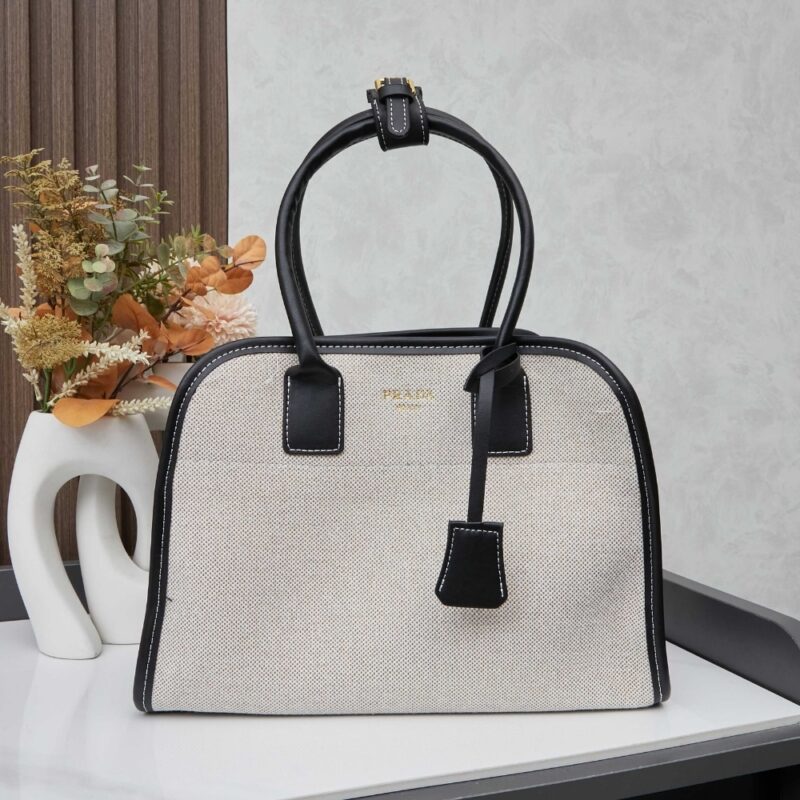 Alternative view of PRADA MEDIUM BLEND AND LEATHER TOTE BAG BLACK 33CM 1BG572 2HJA F0I55 V OOZ