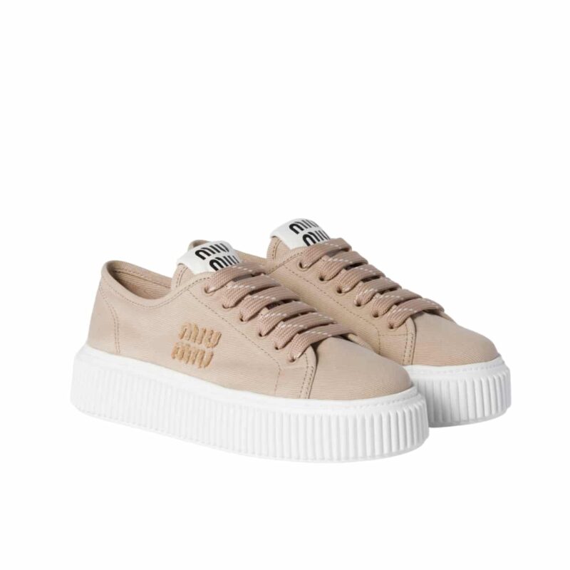 MIUMIU DENIM SNEAKERS WITH LOGO COLONIAL BEIGE 5E389E 3ARS F0044 F 005