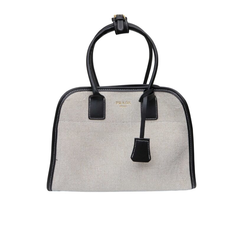 PRADA MEDIUM BLEND AND LEATHER TOTE BAG BLACK 33CM 1BG572 2HJA F0I55 V OOZ