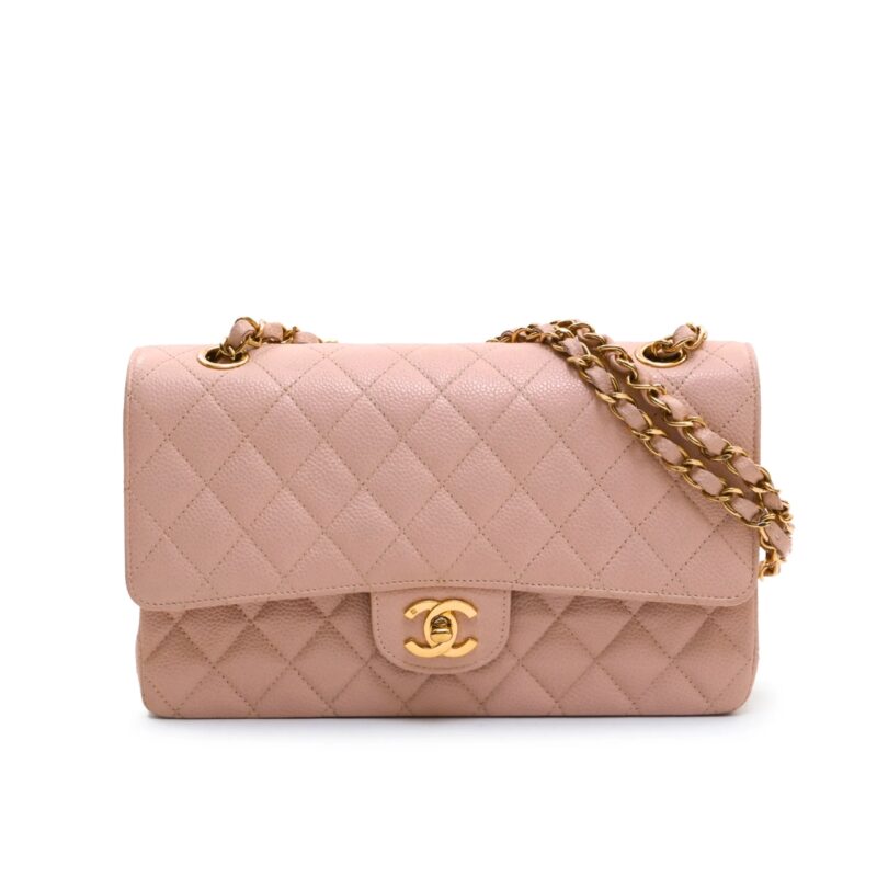 CHANEL CLASSIC MEDIUM FLAP BAG WITH GOLD HARDWARE PINK 25CM