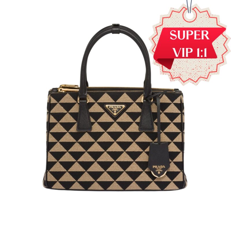 [SUPER VIP 1:1] – PRADA GALLERIA MEDIUM SYMBOLE EMBROIDERED FABRIC BAG BLACK AND BEIGE 28CM 1BA863 2FKL F0Y30 V FOO SLF