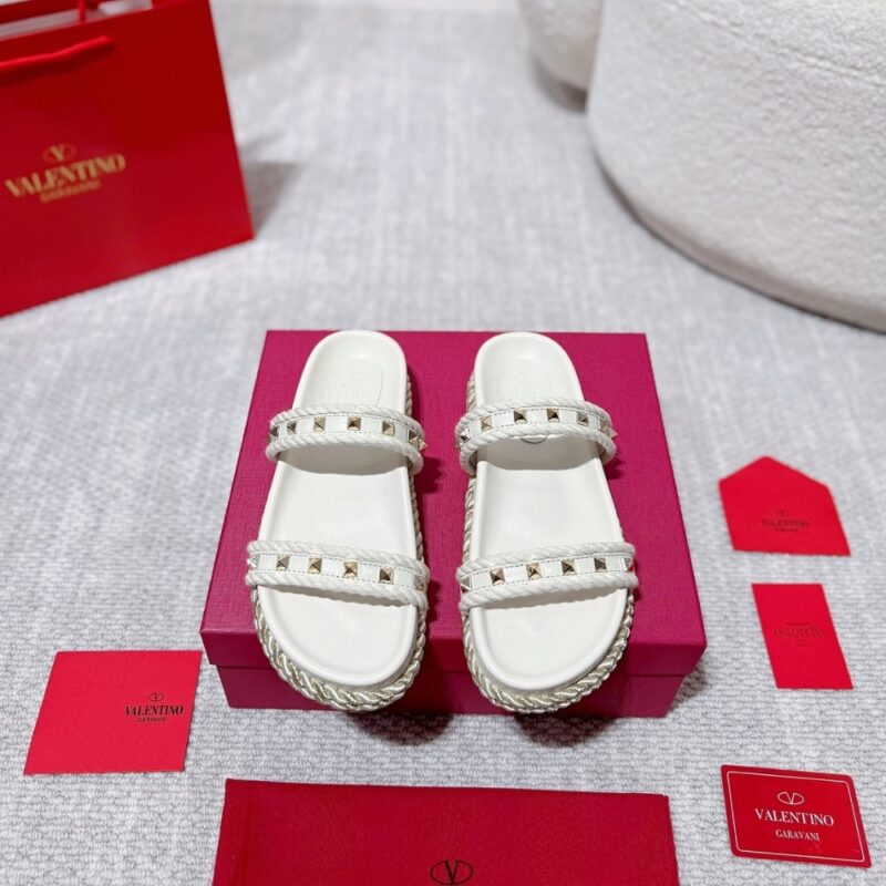Alternative view of VALENTINO GARAVANI ROCKSTUD LEATHER ESPADRILLE SLIDE IN WHITE
