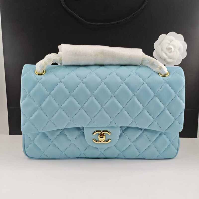 Alternative view of CHANEL CLASSIC 11.12 HANDBAG GOLD TONE METAL LIGHT BLUE 30CM