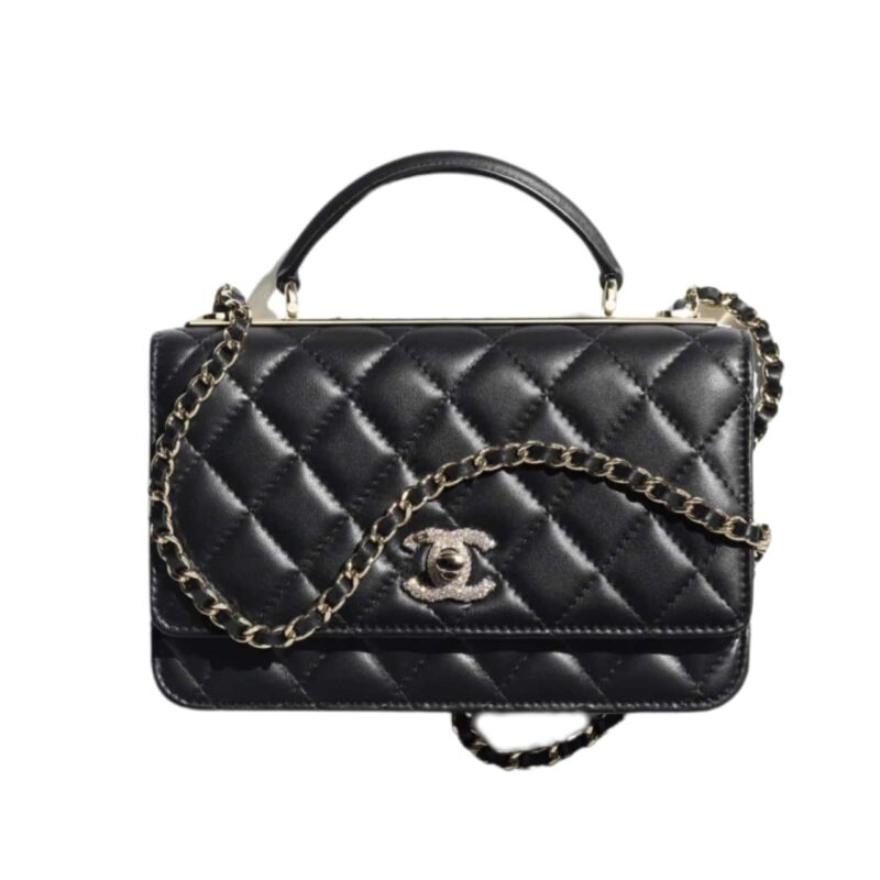 CHANEL WALLET ON CHAIN STRASS AND GOLD TONE METAL BLACK 19CM AP4323 B16717 94305