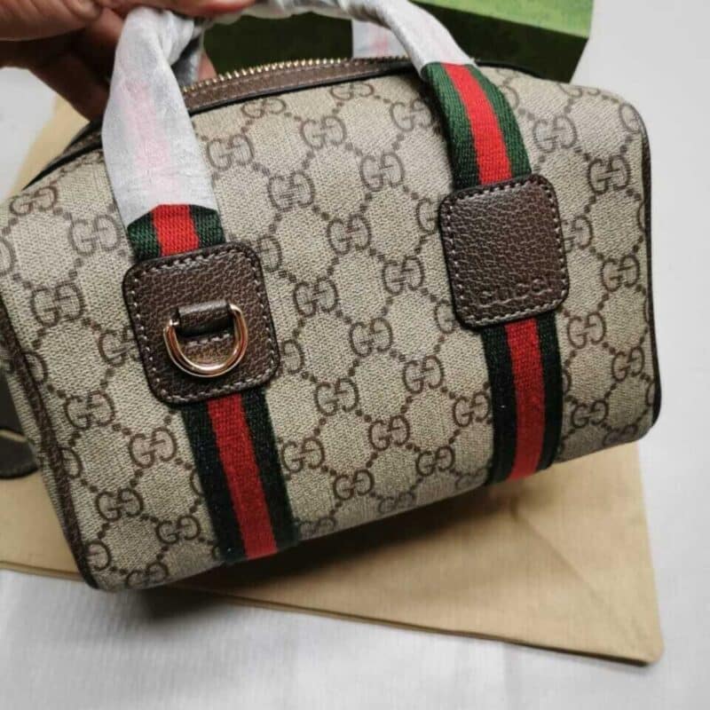 Alternative view of GUCCI MINI GG DUFFLE BAG BEIGE AND DARK BROWN 20CM 859975 FACHL 8844