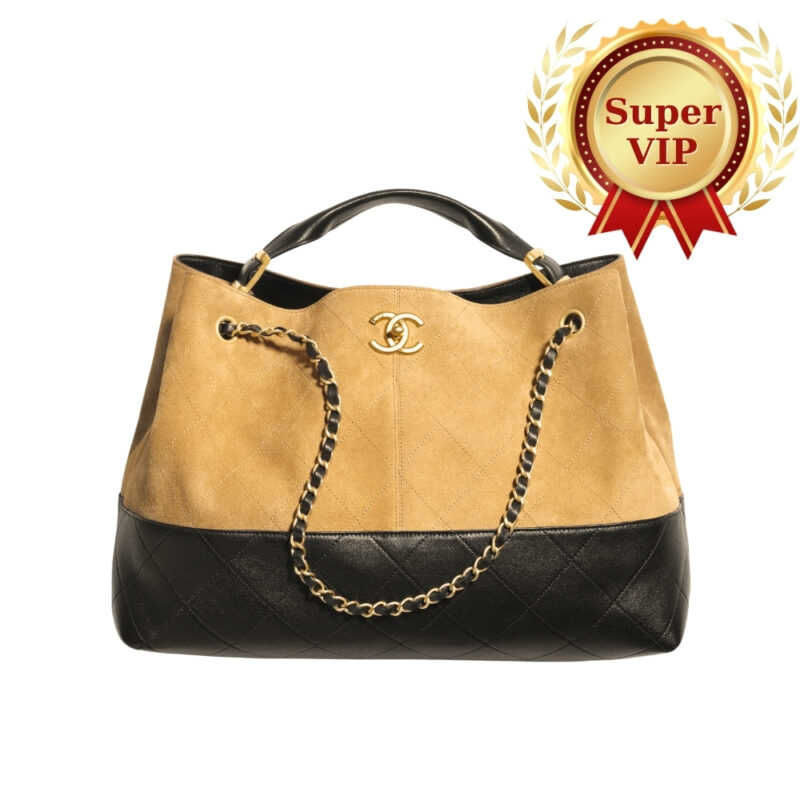 [SUPER VIP 1:1] CHANEL SHOPPING BAG GOLD TONE METAL BEIGE AND BLACK 36CM AS5657 B20827 U1536
