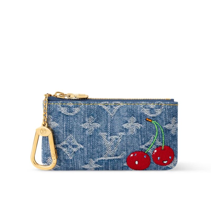LOUIS VUITTON X MURAKAMI KEY POUCH WALLET MONOGRAM CHERRY DENIM 12CM M14938