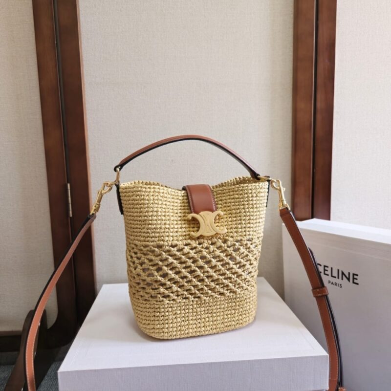 Alternative view of [SUPER VIP 1:1] CELINE SMALL LOUISE BUCKET IN RAFFIA NATURAL AND TAN 19CM 119742GNS 02NT