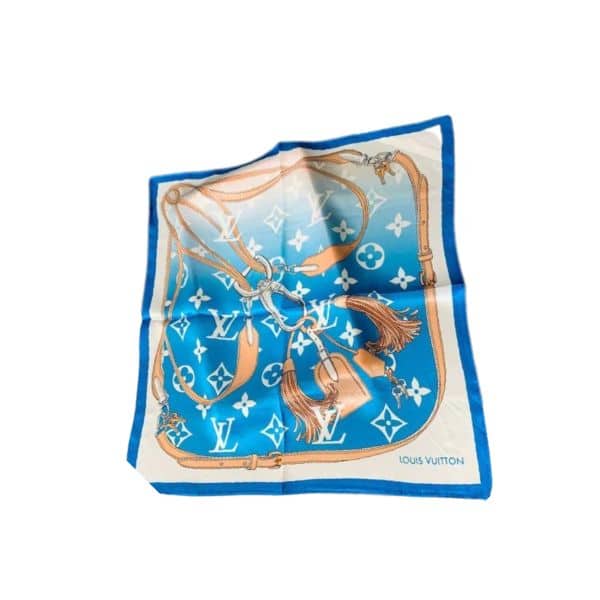LOUIS VUITTON STRAPS SQUARE SCARF BLUE
