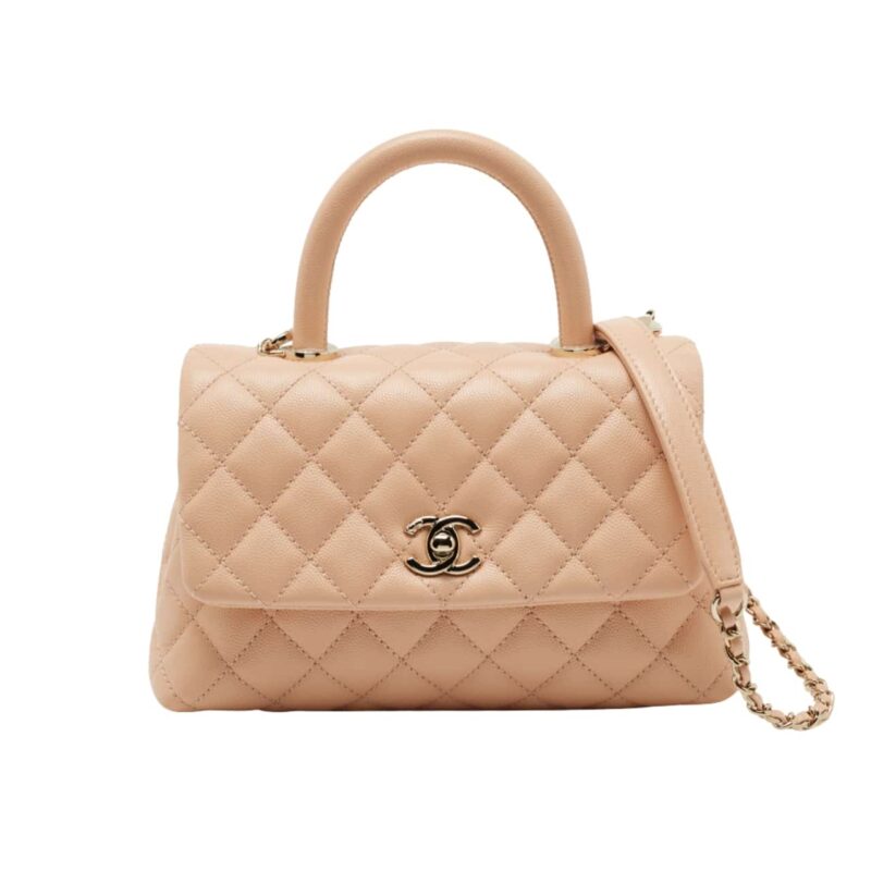 CHANEL SMALL COCO HANDLE BAG DARK BEIGE 23CM A92990