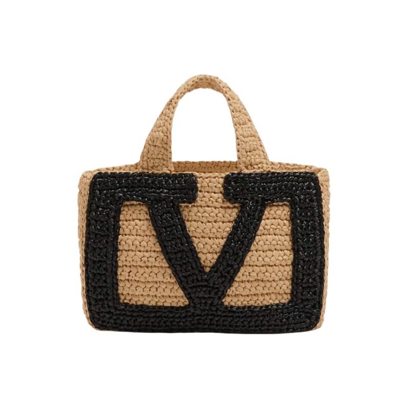 VALENTINO GARAVANI VIVA SUPERSTAR SMALL SHOPPING BAG IN RAFFIA BEIGE 25CM 7W2B0S12QET EX9