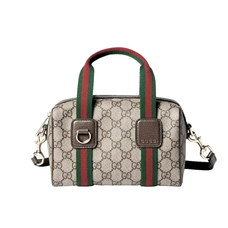 GUCCI MINI GG DUFFLE BAG BEIGE AND DARK BROWN 20CM 859975 FACHL 8844