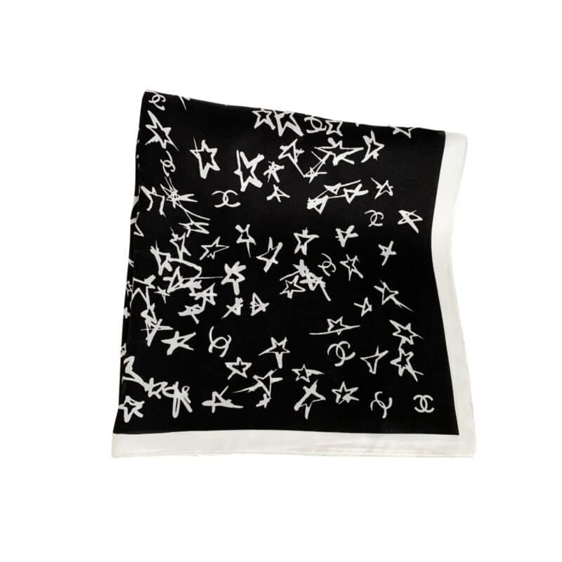 CHANEL SILK CC STAR SCARF BLACK