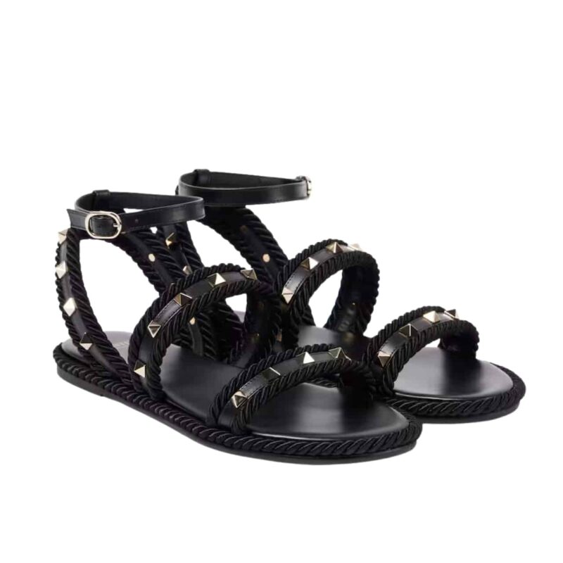 VALENTINO GARAVANI ROCKSTUD TORCHON LEATHER SANDAL BLACK 6W2S0KW8BAE 0NO