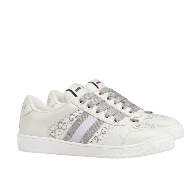 GUCCI WOMEN'S GG CTYSTAL SCREENER SNEAKER WHITE ‎732193 FADQ7 9096