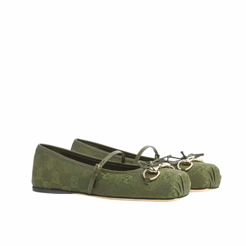 GUCCI WOMEN'S HORSEBIT BALLET FLAT GREEN ‎814321 FAD8F 3048